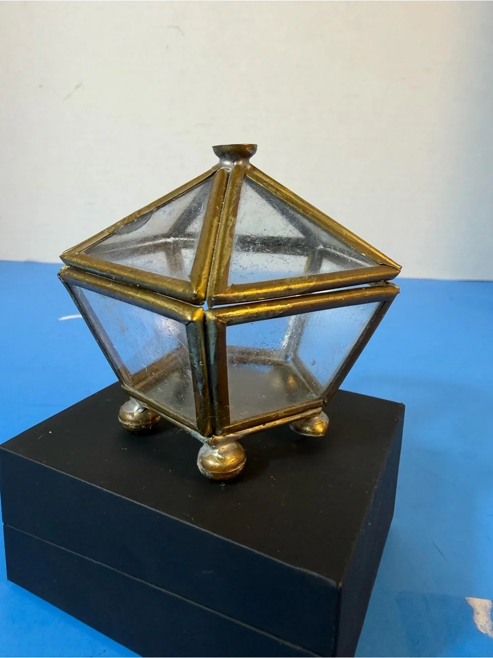 Vintage MCM Glass & Brass Display Terrarium, Jewelry, Trinket